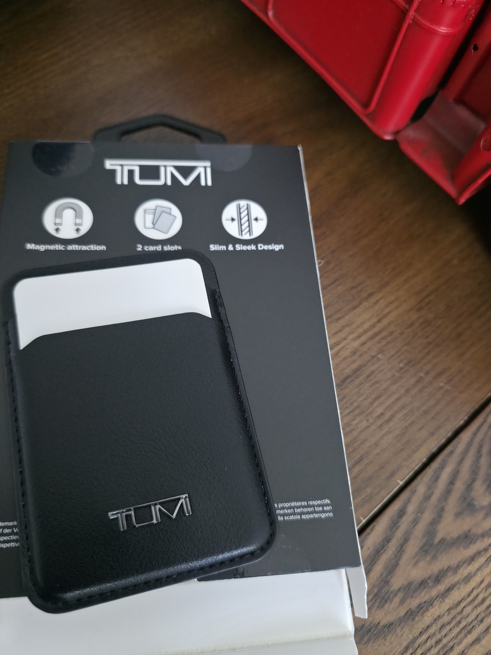TUMI Black Leather Magnetic Card Pocket Phone Case